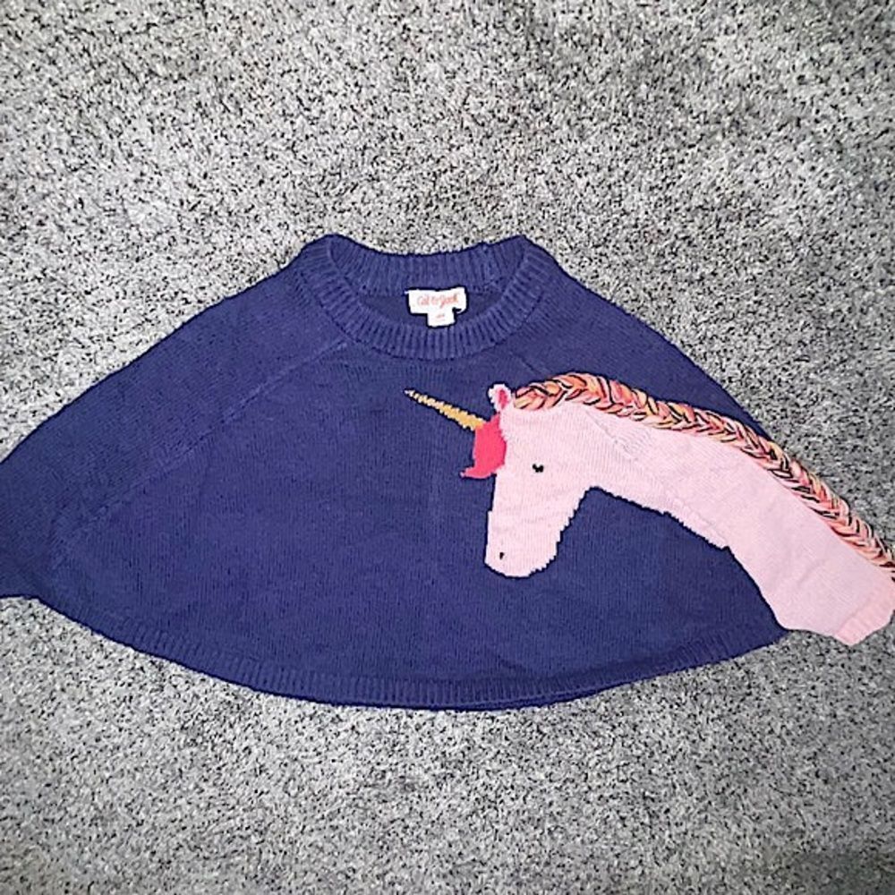 Cat & Jack Girls Sweater Poncho cardigan unicorn blue pink Size 18mo